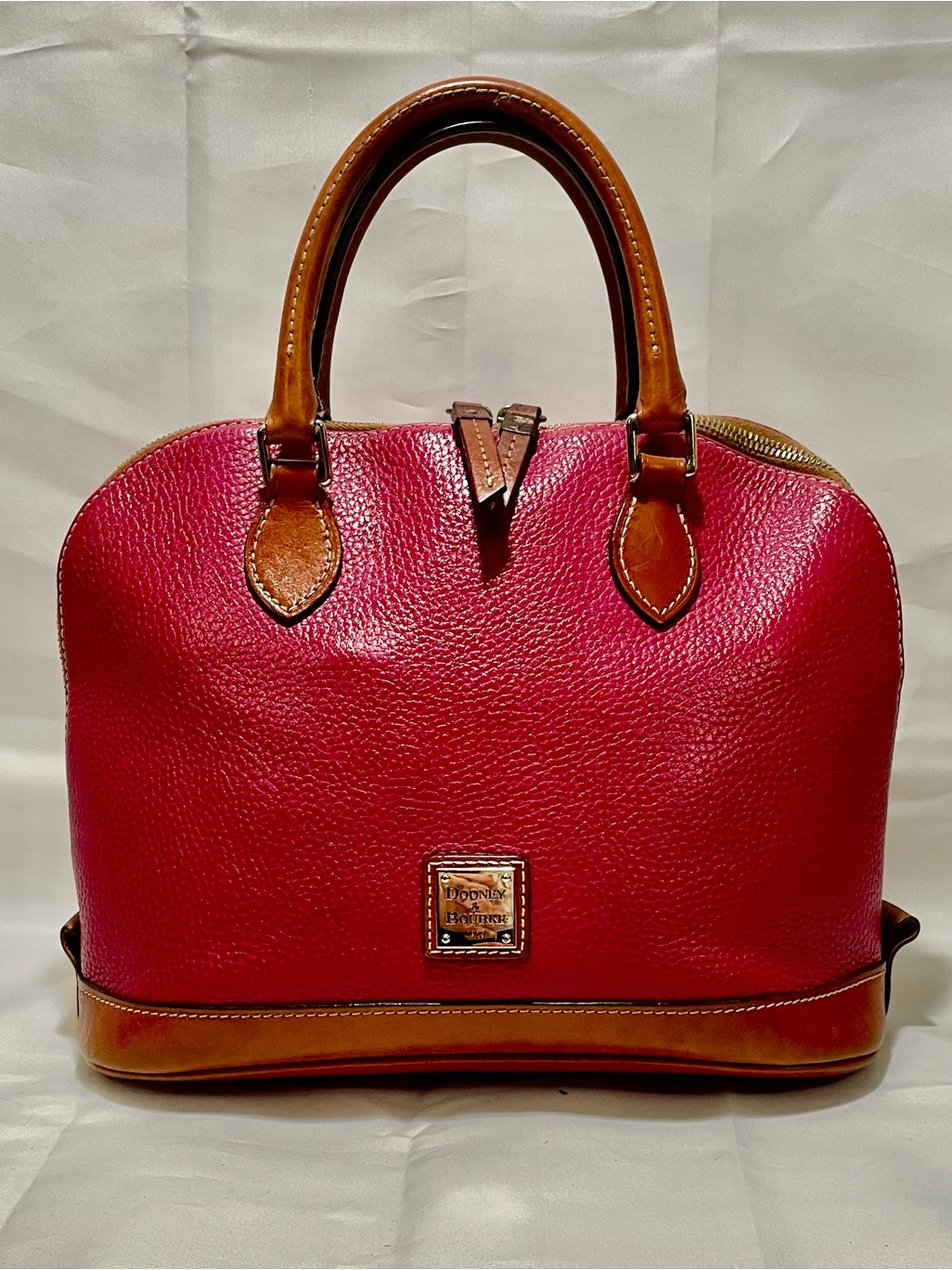 Dooney & Bourke Pebble Grain Double Zip Rasberry Tote